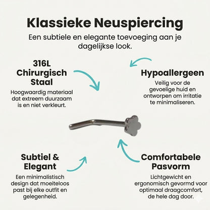 Aramat Jewels silver-tone steel nose stud with a 3mm flower design. Curved bar for comfortable wear.