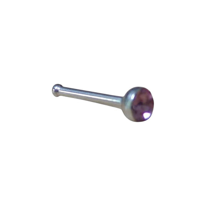 Aramat Jewels silver steel nose stud with a 2mm purple crystal stone, straight design.