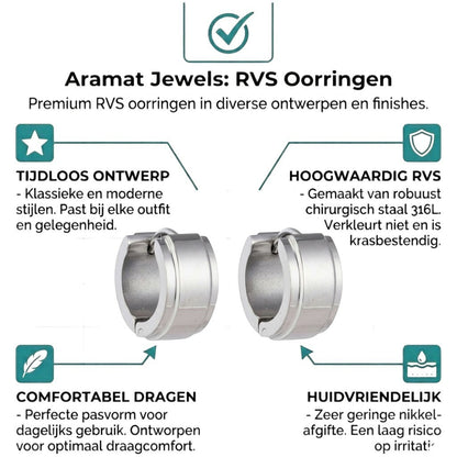 Aramat Jewels small silver stainless steel hoop earrings with raised stripe detail, 13mm diameter.