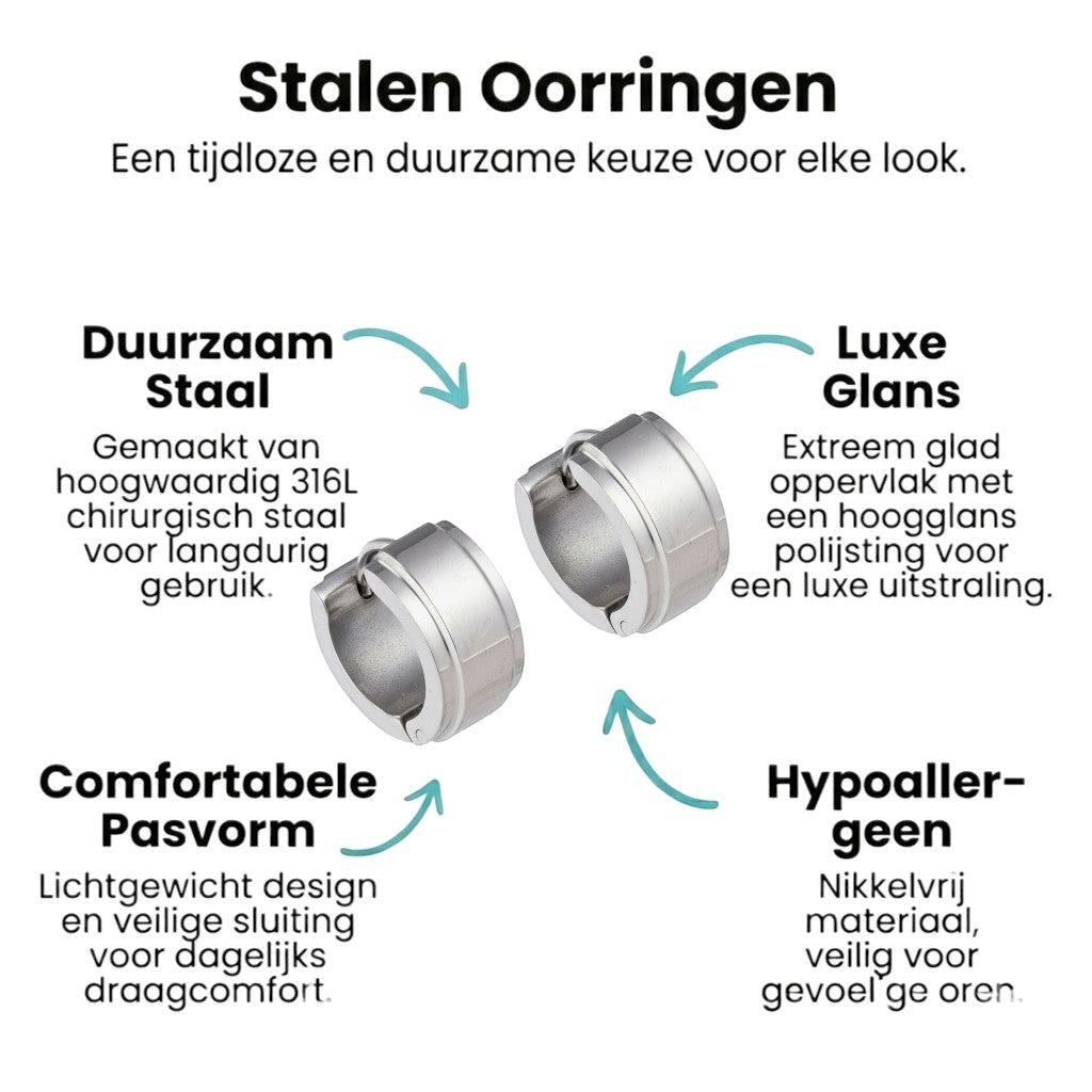 Aramat Jewels small silver stainless steel hoop earrings with raised stripe detail, 13mm diameter.