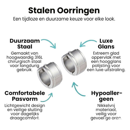 Aramat Jewels small silver stainless steel hoop earrings with raised stripe detail, 13mm diameter.