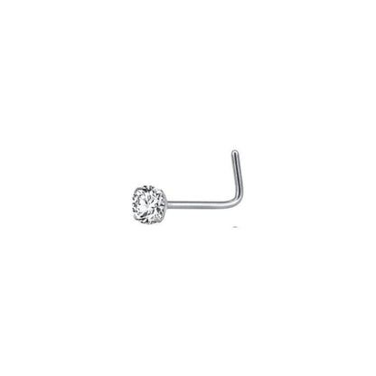 Aramat Jewels stainless steel nose studs with clear cubic zirconia in round, heart, and star shapes.