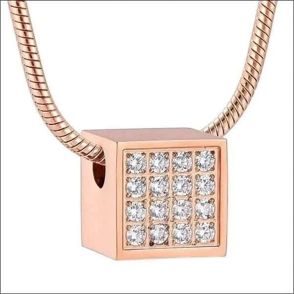 Aramat Jewels stalen kubus ashanger met zirkonia steentjes, 12mm, rosé goudkleurig