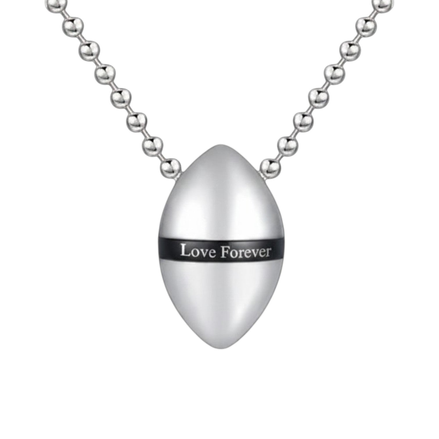 Aramat Jewels stalen ashanger Love Forever, zilverkleurig met zwarte band en gravure. Gedenksieraad met schroefsluiting.