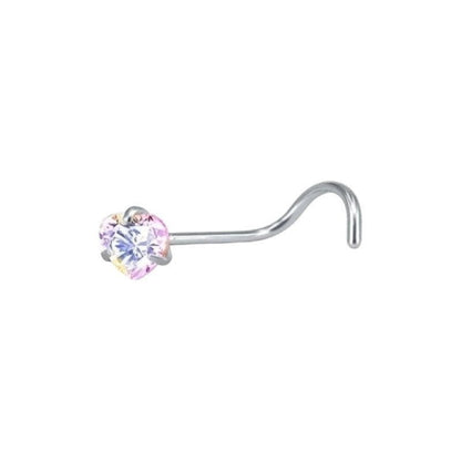 Aramat Jewels stalen neuspiercing met hartvormige AB transparante zirkonia en S-bocht staafje voor een elegante look.