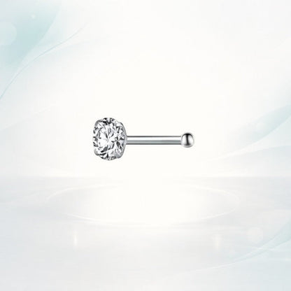 Aramat Jewels zilverkleurige stalen neuspiercing met een ronde, transparante zirkonia steen en een recht staafje.