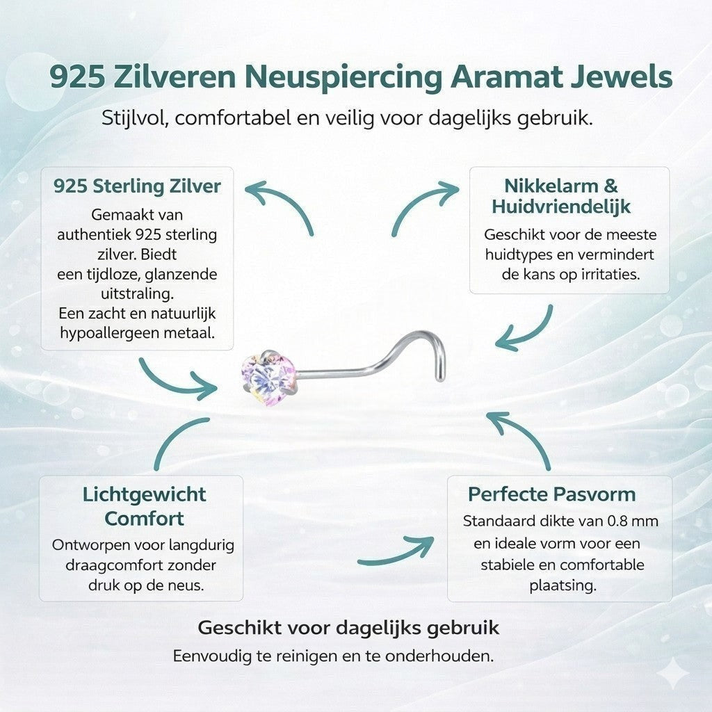 Aramat Jewels stalen neuspiercing met hartvormige AB transparante zirkonia en S-bocht staafje voor dagelijks gebruik