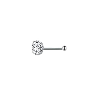 Aramat Jewels zilverkleurige stalen neuspiercing met een schitterende ronde transparante zirkonia en recht staafje.