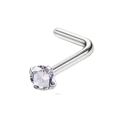 Aramat Jewels neuspiercing van chirurgisch staal met een ronde 2mm zirkonia steen op een L-vormig staafje