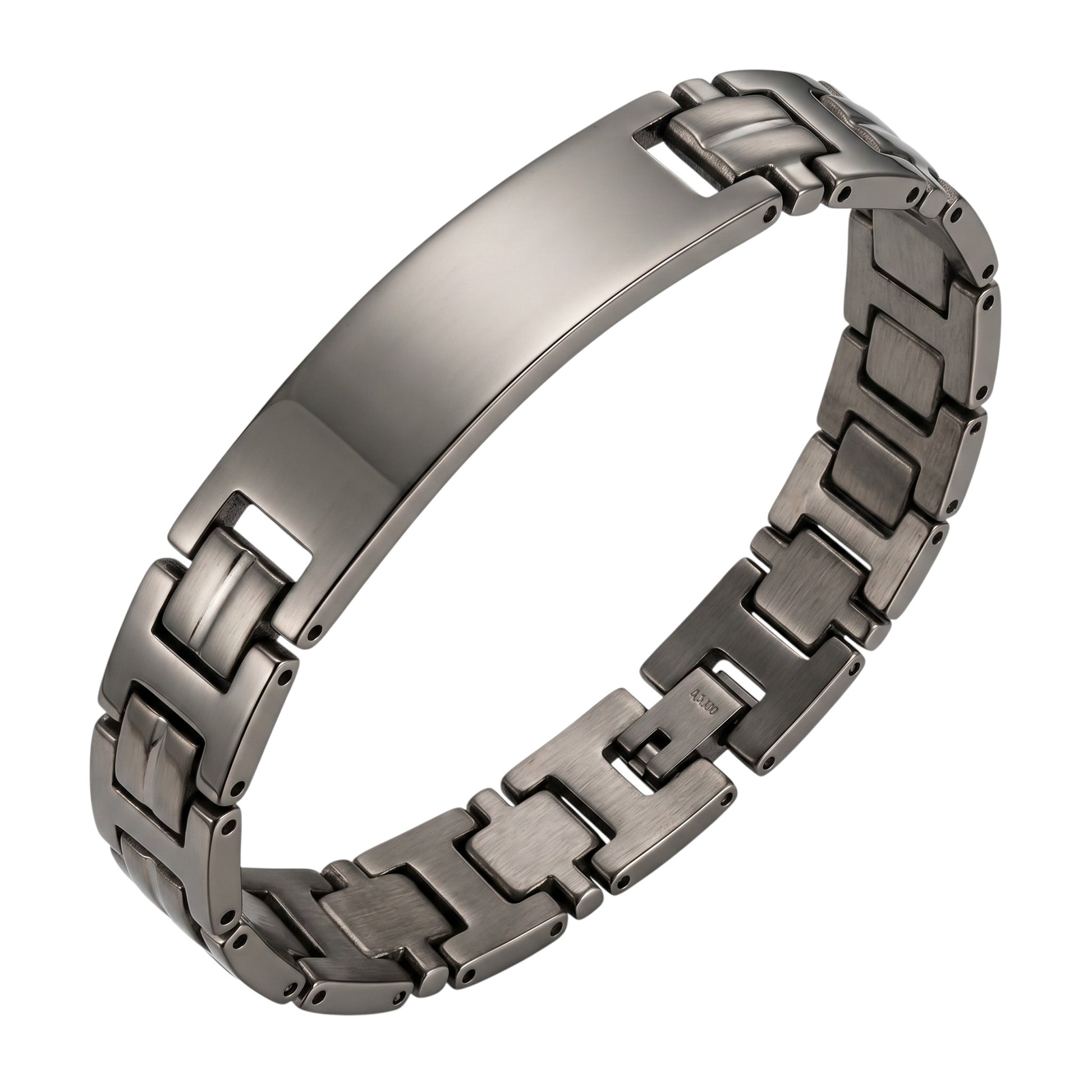 Aramat Jewels zilverkleurige stalen plaatarmband voor heren, 21cm lang en 12mm breed, met een stoere schakel.