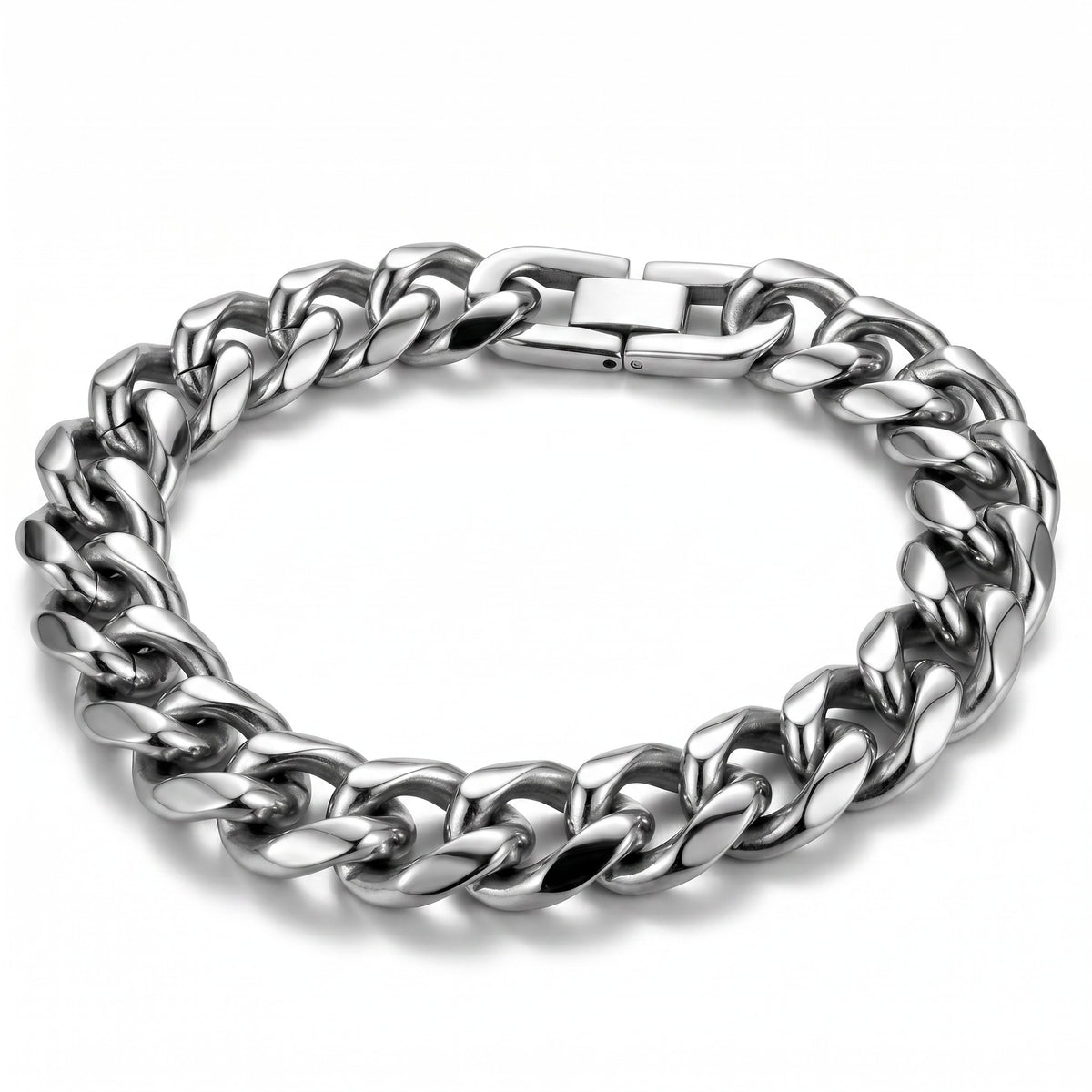 Aramat Jewels zilverkleurige stalen gourmet schakelarmband voor heren, 21cm lang en 12mm breed.