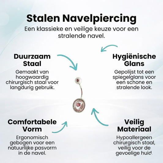 Aramat Jewels silver steel navel piercing with a clear, round crystal.