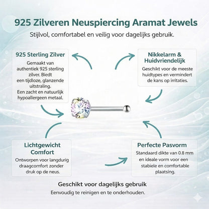 Aramat Jewels silver-tone steel nose piercing with a clear AB cubic zirconia stone and a straight post.