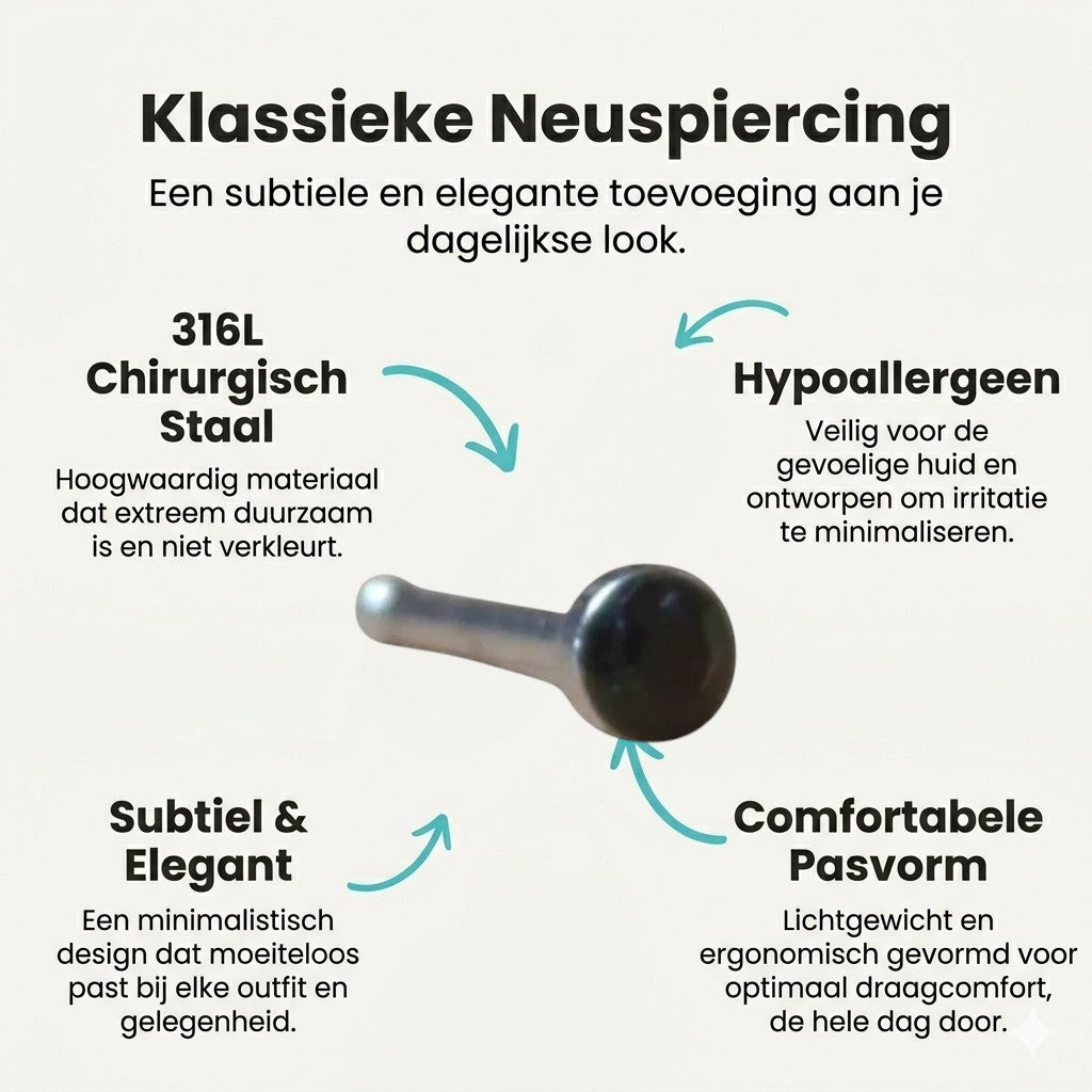 Aramat Jewels steel nose piercing with a 1.5mm black crystal stud. Straight design for nose wing.