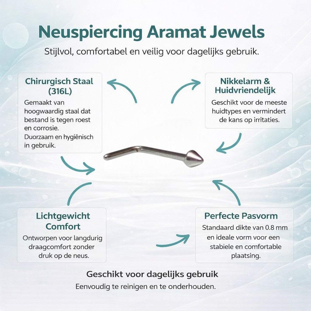 Aramat Jewels silver-tone steel L-shaped nose piercing with a 2mm spike.