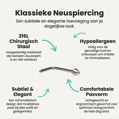 Aramat Jewels silver-tone steel L-shaped nose stud with a 2mm spike.