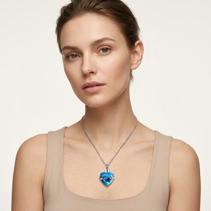 Aramat Jewels turquoise stalen hartvormige ashanger met kristallen, waterbestendig gedenksieraad zonder ketting.