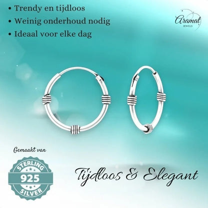 Aramat Jewels unisex 16mm sterling silver Bali hoop earrings with etched details, timeless and elegant design.
