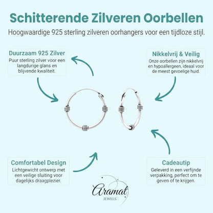 Aramat Jewels unisex 16mm silver Bali hoop earrings with a textured band detail. Lightweight and nickel-free.