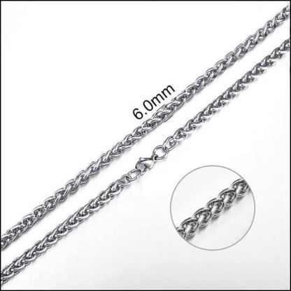 Aramat Jewels zilverkleurige vossenstaart halsketting van 60 cm lang en 6 mm breed, gemaakt van robuust RVS.
