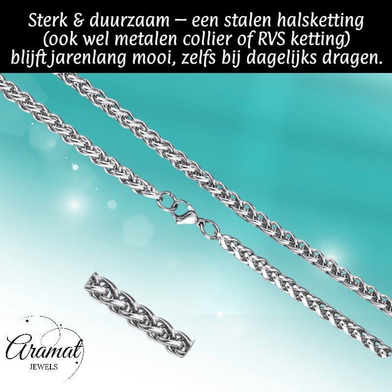 Aramat Jewels zilverkleurige vossenstaart halsketting van 70 cm lang en 5 mm breed, gemaakt van duurzaam RVS.