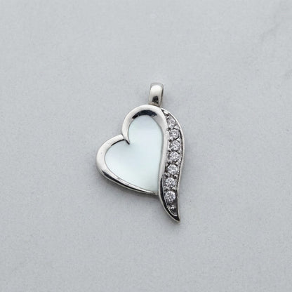 Aramat Jewels white enamel heart cremation pendant with cubic zirconia accents, 2.7x1.6cm, stainless steel, screw closure.