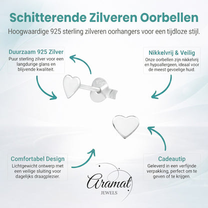 Aramat Jewels 925 sterling zilveren gladde hartjes oorstekers van 4mm.