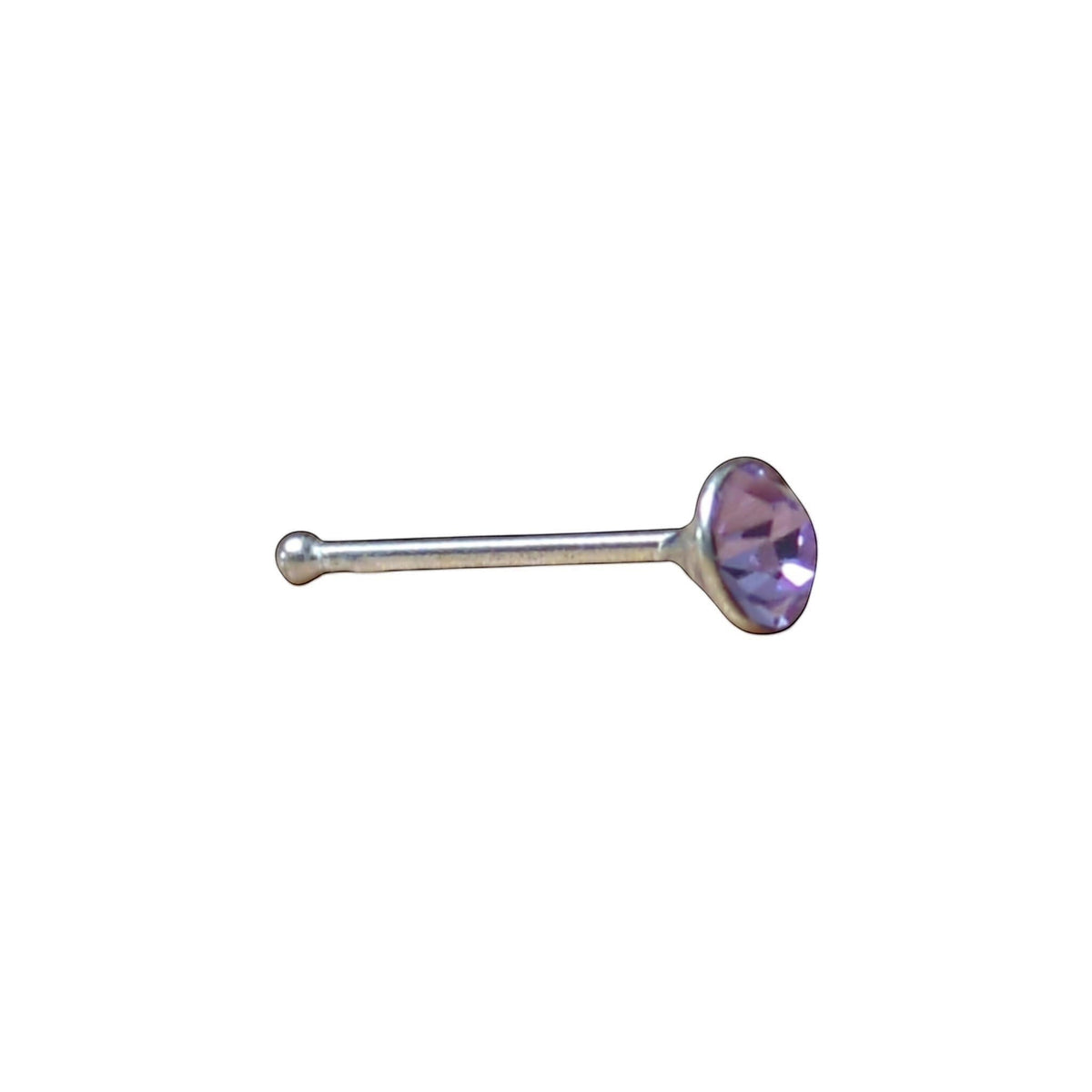 Aramat Jewels rechte neuspiercing van 925 sterling zilver met een subtiel roze 2mm kristalsteentje.