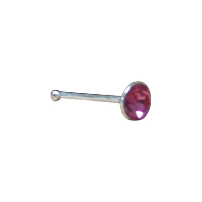 Aramat Jewels rechte neuspiercing van 925 sterling zilver met een roze 2mm kristalsteentje voor dames.