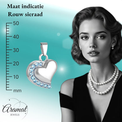 Aramat Jewels zilverkleurige stalen hartvormige ashanger met zirkonia, een gedenksieraad met veilige sluiting.