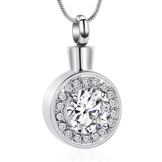 Aramat Jewels zilverkleurige stalen ashanger met zirkonia en ronde zirkonia in het midden.