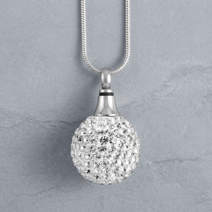 Aramat Jewels zilverkleurige stalen bolvormige ashanger bezet met kristallen, zonder ketting.