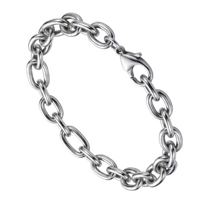 Aramat Jewels zilverkleurige stalen fantasie schakelarmband van 22cm lang en 10mm breed met karabijnsluiting.