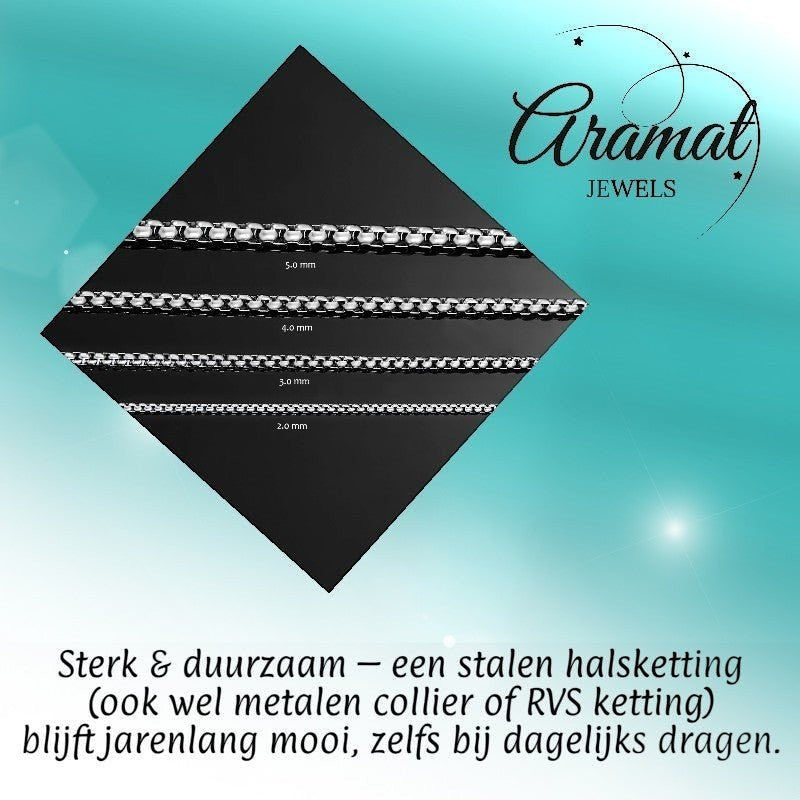 Aramat Jewels zilverkleurige stalen jasseron ketting van 5mm breed, een robuust en waterproof unisex sieraad.