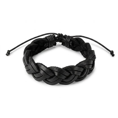 Aramat Jewels zwarte gevlochten leren armband van 16mm breed met een verstelbare sluiting voor een stoere look.