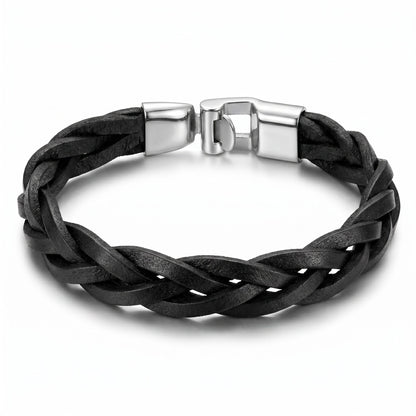 Aramat Jewels stoere zwarte leren gevlochten armband voor heren en dames, 13mm breed