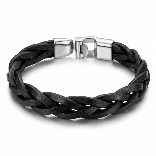 Aramat Jewels stoere zwarte leren gevlochten armband voor heren en dames, 13mm breed