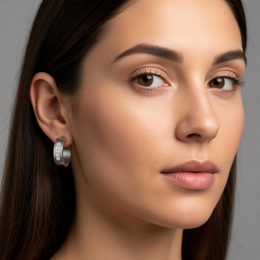 Stainless Steel Earrings Crystal Stripe Silver Color 20mm - Women 