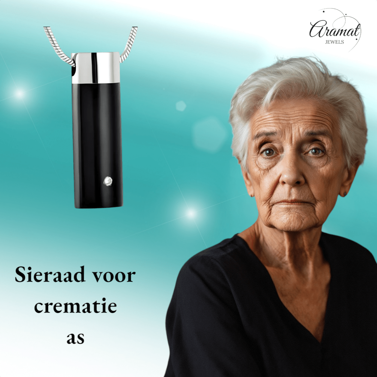 Ashanger buis zilver - zwart met zirkonia RVS - Aramat Jewels - Gedenkhangers - cadeautip