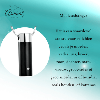 Ashanger buis zilver - zwart met zirkonia RVS - Aramat Jewels - Gedenkhangers - cadeautip