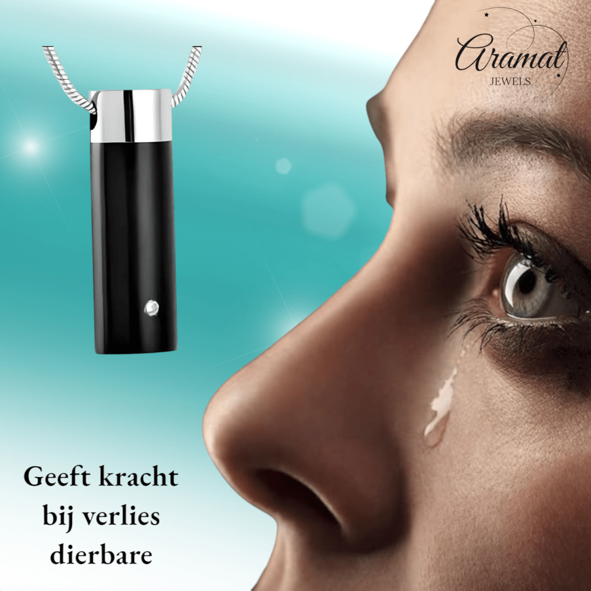 Ashanger buis zilver - zwart met zirkonia RVS - Aramat Jewels - Gedenkhangers - cadeautip