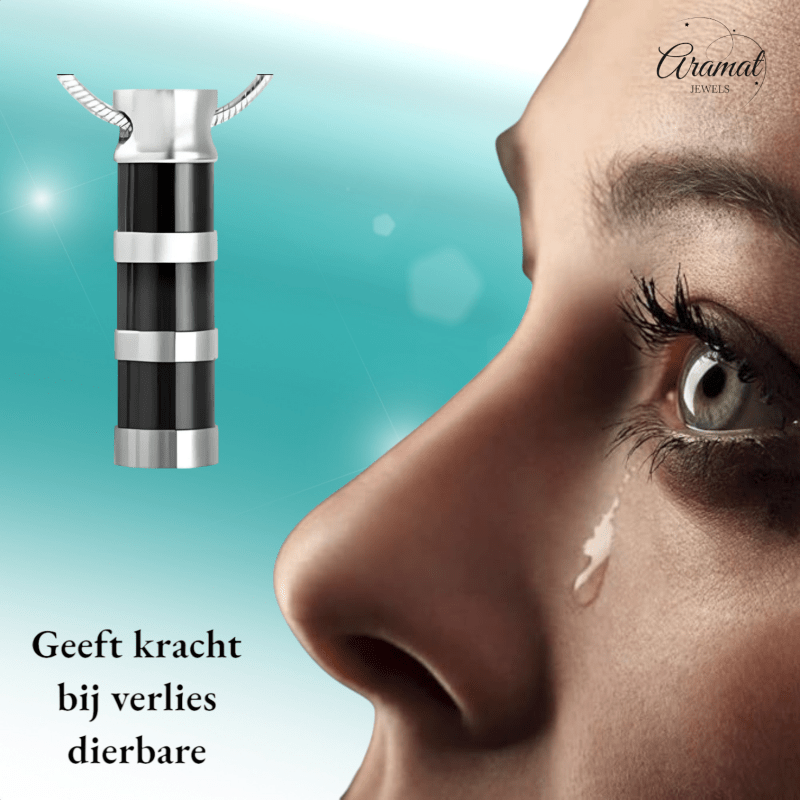 Ashanger Cilinder - RVS met Zwart - Zilveren Strepen - hang428 - Gedenkhangers kopen# - alles - ashangers - Assieraad