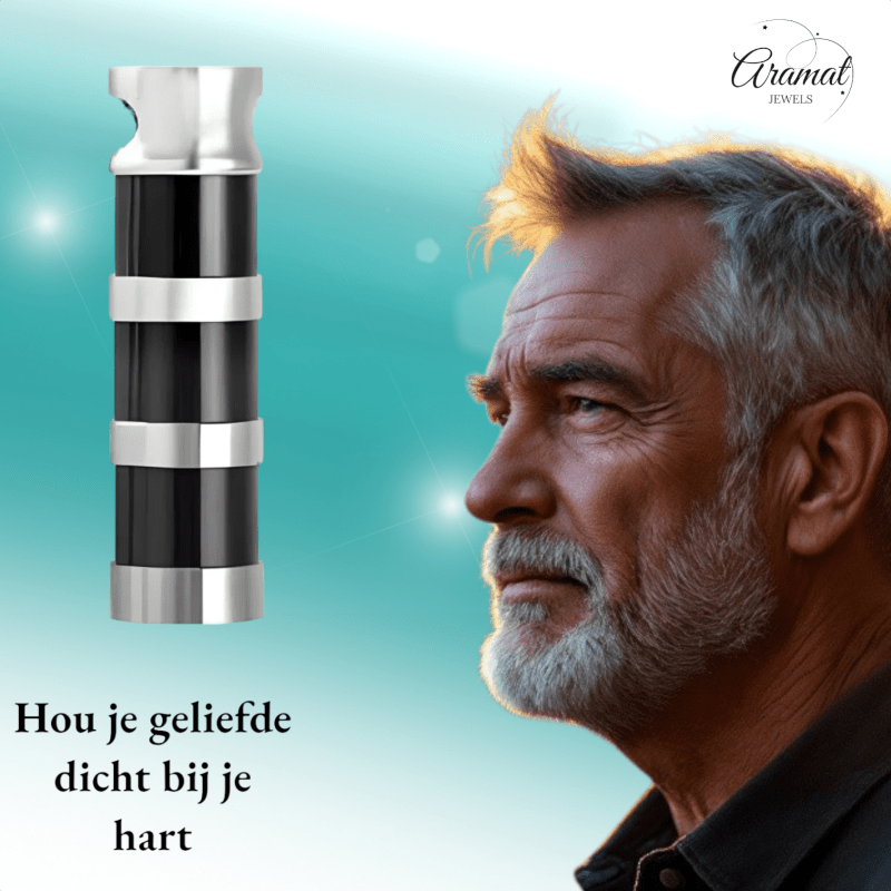 Ashanger Cilinder - RVS met Zwart - Zilveren Strepen - hang428 - Gedenkhangers kopen# - alles - ashangers - Assieraad