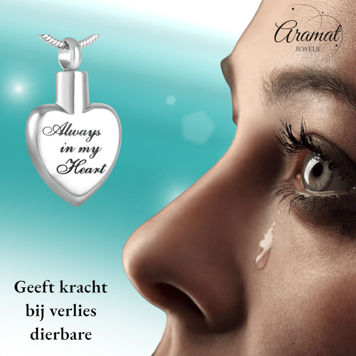 Ashanger hart Always in my heart – zilverkleur - Aramat Jewels - Gedenkhangers - cadeautip