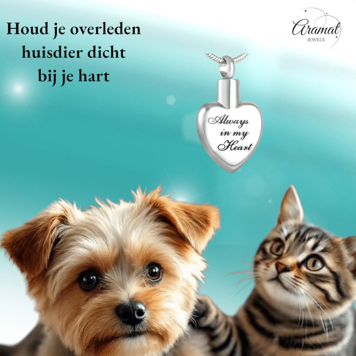 Ashanger hart Always in my heart – zilverkleur - Aramat Jewels - Gedenkhangers - cadeautip