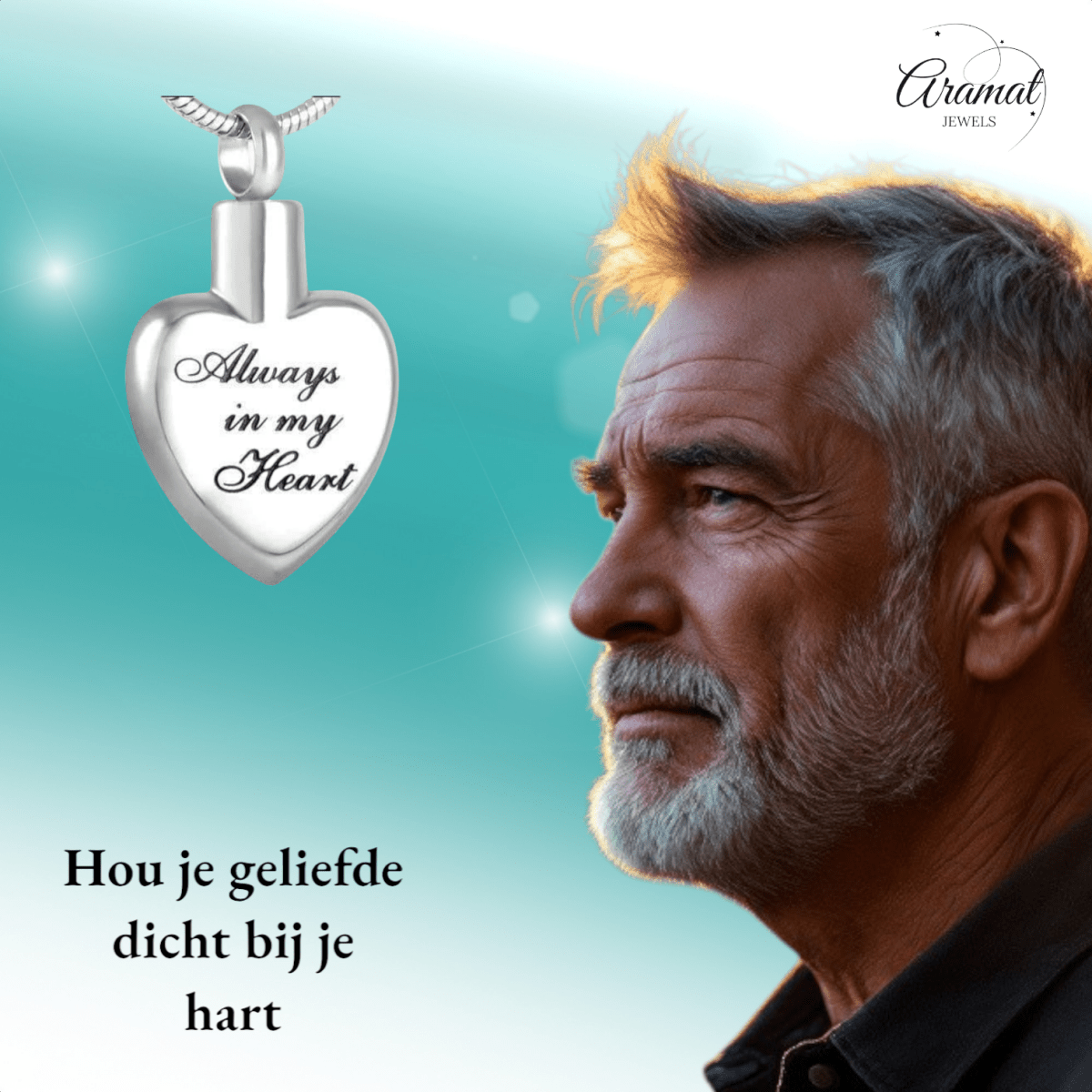 Ashanger hart Always in my heart – zilverkleur - Aramat Jewels - Gedenkhangers - cadeautip