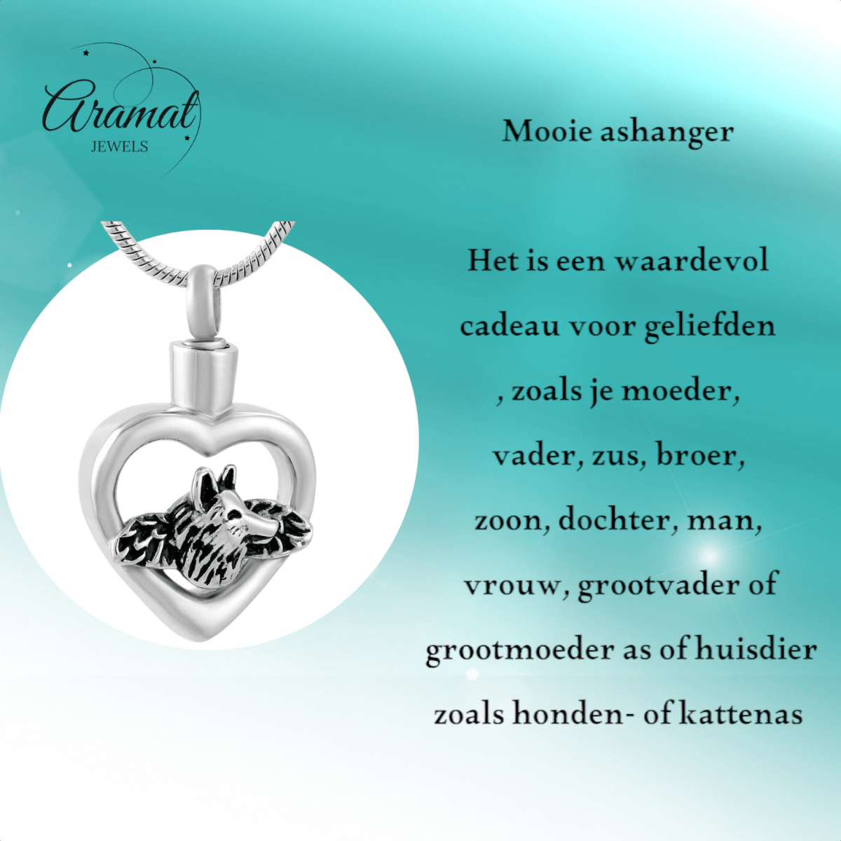 Ashanger hart hond met vleugels – zilverkleur - Aramat Jewels - Gedenkhangers - cadeautip