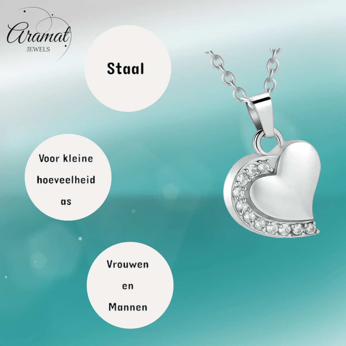 Ashanger hartje staal met zirkonia 24x19mm - Aramat Jewels - Gedenkhangers - cadeautip