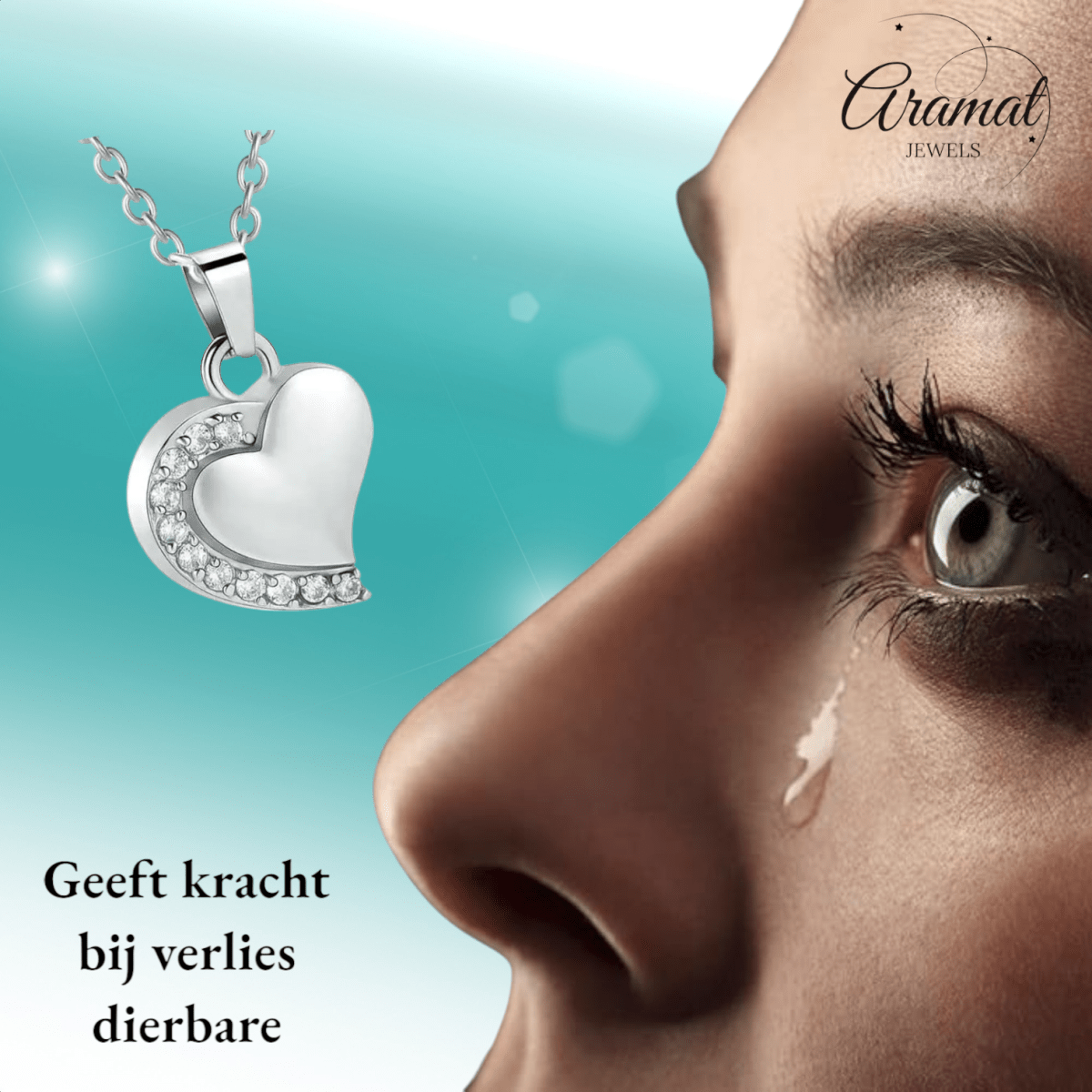 Ashanger hartje staal met zirkonia 24x19mm - Aramat Jewels - Gedenkhangers - cadeautip
