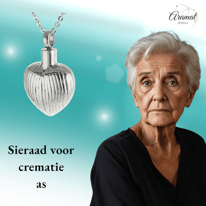 Ashanger hartjes zilverkleurig – strepen & herinnering - Aramat Jewels - Gedenkhangers - cadeautip